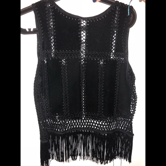Black suede/fringe top - Picture 1 of 1